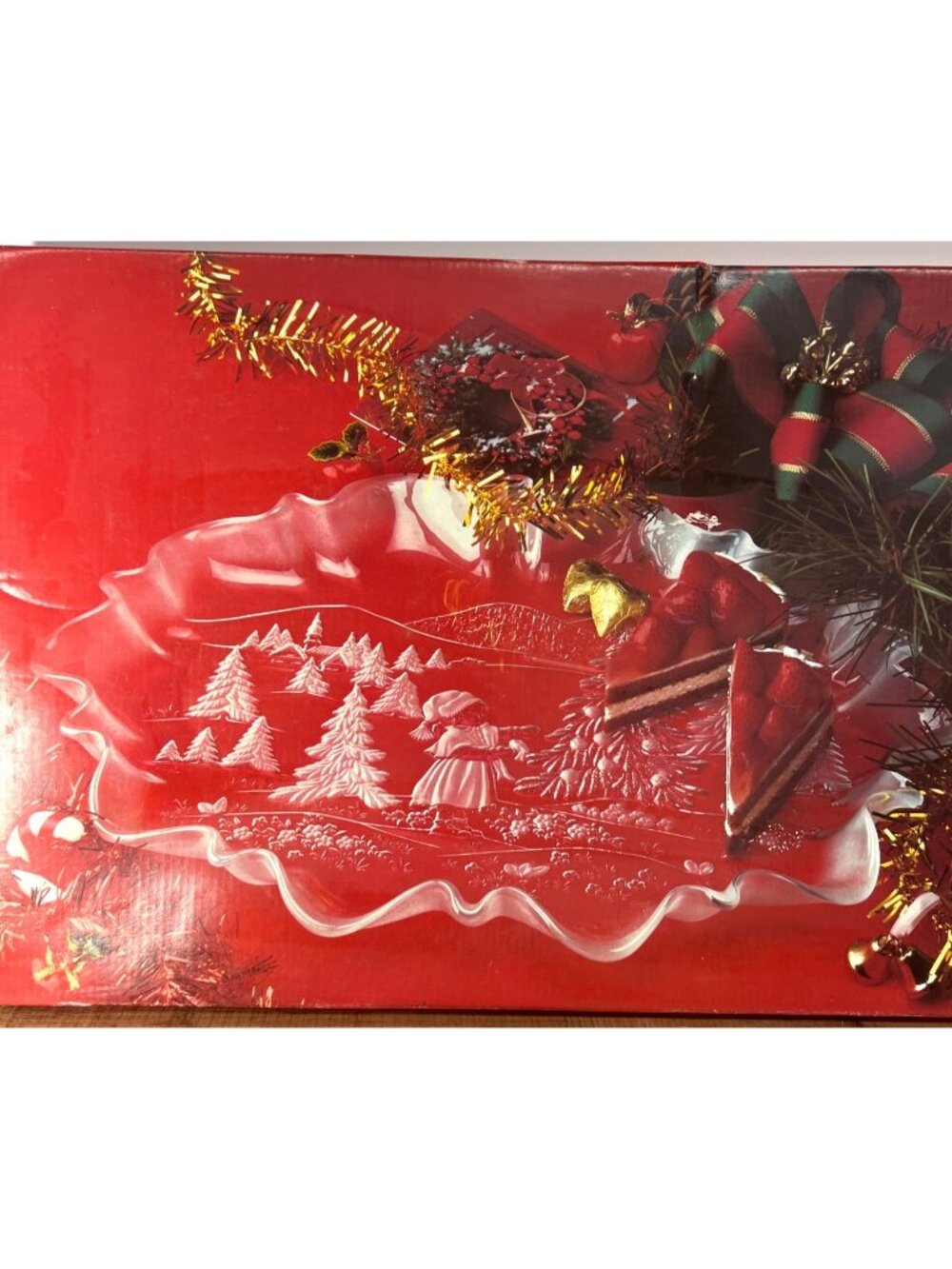 Mikasa Christmas Story Oval Canape 17 1/4" Fluted Glass Serving Platter